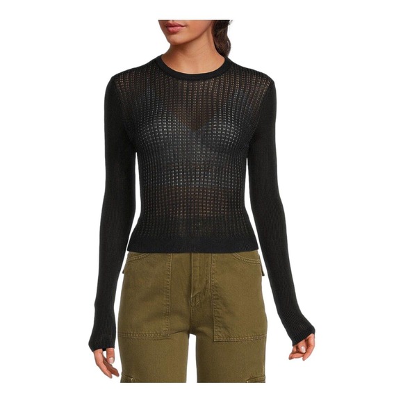 Free People Semi Sheer H2O Sweater Black Medium New - Picture 9 of 11
